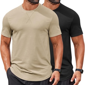 image:imageCOOFANDY Mens T Shirts Casual Short Sleeve Cotton Tee Shirts Hipster Hip Hop Longline TShirt Basic Summer TopsTwo Pack Black  Light Khaki
