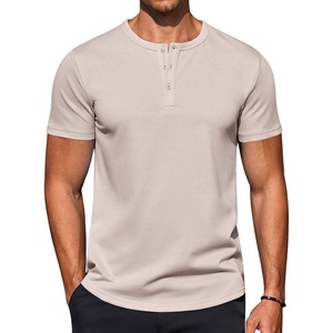 image:imageCOOFANDY Mens TShirts Henley Short Sleeve Cotton Shirts Button Tee Tops  COOFANDYKhaki