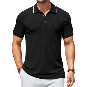 image:imageCOOFANDY Mens Textured Polo Shirts Short Sleeve Slim Fit Casual Button Polo TShirt Summer Collared Golf ShirtBlack White Striped