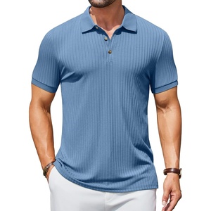 image:imageCOOFANDY Mens Textured Polo Shirts Short Sleeve Slim Fit Casual Button Polo TShirt Summer Collared Golf ShirtDemin Blue