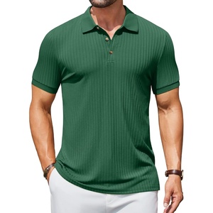 image:imageCOOFANDY Mens Textured Polo Shirts Short Sleeve Slim Fit Casual Button Polo TShirt Summer Collared Golf ShirtGreen