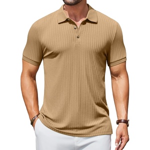image:imageCOOFANDY Mens Textured Polo Shirts Short Sleeve Slim Fit Casual Button Polo TShirt Summer Collared Golf ShirtKhaki