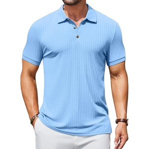 image:imageCOOFANDY Mens Textured Polo Shirts Short Sleeve Slim Fit Casual Button Polo TShirt Summer Collared Golf ShirtLight Blue