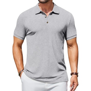image:imageCOOFANDY Mens Textured Polo Shirts Short Sleeve Slim Fit Casual Button Polo TShirt Summer Collared Golf ShirtLight Grey