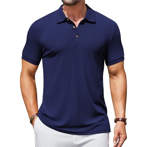 image:imageCOOFANDY Mens Textured Polo Shirts Short Sleeve Slim Fit Casual Button Polo TShirt Summer Collared Golf ShirtNavy Blue