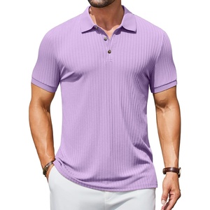 image:imageCOOFANDY Mens Textured Polo Shirts Short Sleeve Slim Fit Casual Button Polo TShirt Summer Collared Golf ShirtPurple