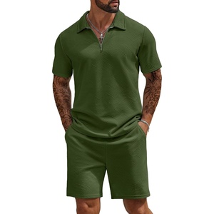 image:imageCOOFANDY Mens Tracksuit Casual 2 Piece Quarter Zip Polo Shirt and Shorts Set Athletic Jogging Sports OutfitsArmy Green