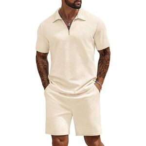 image:imageCOOFANDY Mens Tracksuit Casual 2 Piece Quarter Zip Polo Shirt and Shorts Set Athletic Jogging Sports OutfitsBeige