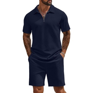 image:imageCOOFANDY Mens Tracksuit Casual 2 Piece Quarter Zip Polo Shirt and Shorts Set Athletic Jogging Sports OutfitsDark Blue