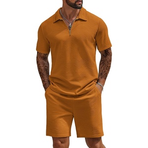 image:imageCOOFANDY Mens Tracksuit Casual 2 Piece Quarter Zip Polo Shirt and Shorts Set Athletic Jogging Sports OutfitsLight Brown