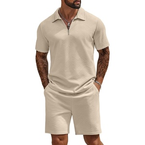 image:imageCOOFANDY Mens Tracksuit Casual 2 Piece Quarter Zip Polo Shirt and Shorts Set Athletic Jogging Sports OutfitsLight Khaki
