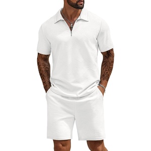 image:imageCOOFANDY Mens Tracksuit Casual 2 Piece Quarter Zip Polo Shirt and Shorts Set Athletic Jogging Sports OutfitsWhite