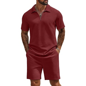 image:imageCOOFANDY Mens Tracksuit Casual 2 Piece Quarter Zip Polo Shirt and Shorts Set Athletic Jogging Sports OutfitsWine Red
