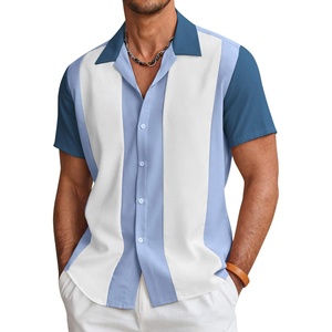 image:imageCOOFANDY Mens Vintage Bowling Shirt Short Sleeve Button Down Summer Cuba Beach ShirtsBowling Blue Whitedark Blue