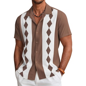 image:imageCOOFANDY Mens Vintage Bowling Shirt Short Sleeve Button Down Summer Cuba Beach ShirtsBrown Diamond