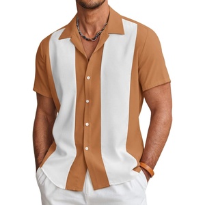image:imageCOOFANDY Mens Vintage Bowling Shirt Short Sleeve Button Down Summer Cuba Beach ShirtsBrown White