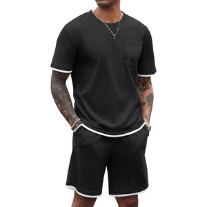 image:imageCOOFANDY Mens Waffle Shirt and Shorts Set 2 Piece Outfits Casual Summer Tracksuits Set with PocketsAblack