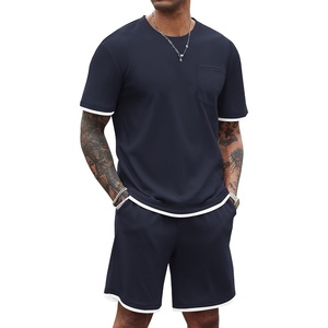image:imageCOOFANDY Mens Waffle Shirt and Shorts Set 2 Piece Outfits Casual Summer Tracksuits Set with PocketsNavy Blue
