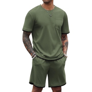 image:imageCOOFANDY Mens Waffle Shirt and Shorts Set 2 Piece Outfits Casual Summer Tracksuits Set with PocketsOlive Green