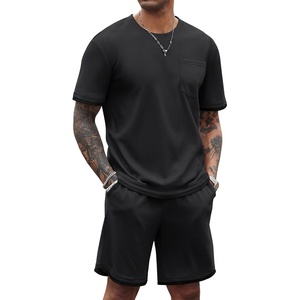 image:imageCOOFANDY Mens Waffle Shirt and Shorts Set 2 Piece Outfits Casual Summer Tracksuits Set with PocketsPure Black