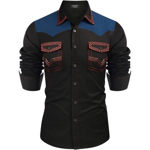 image:imageCOOFANDY Mens Western Cowboy Shirt Embroidered Long Sleeve Slim Fit Casual Cotton Button Down Hippie Shirts with PocketsBlack  Blue