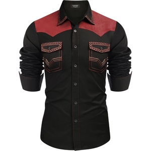 image:imageCOOFANDY Mens Western Cowboy Shirt Embroidered Long Sleeve Slim Fit Casual Cotton Button Down Hippie Shirts with PocketsBlack  Red