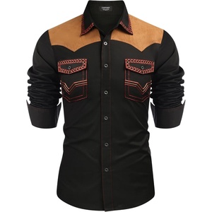 image:imageCOOFANDY Mens Western Cowboy Shirt Embroidered Long Sleeve Slim Fit Casual Cotton Button Down Hippie Shirts with PocketsBlack