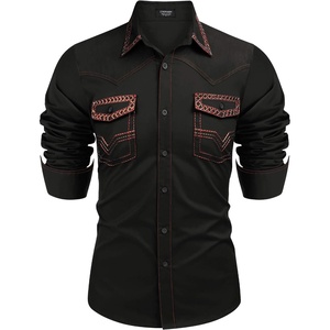 image:imageCOOFANDY Mens Western Cowboy Shirt Embroidered Long Sleeve Slim Fit Casual Cotton Button Down Hippie Shirts with PocketsBlack 2