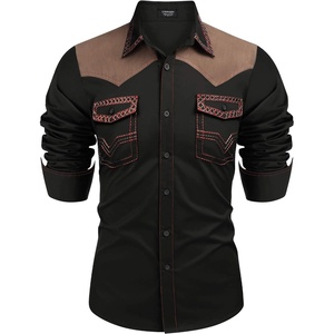 image:imageCOOFANDY Mens Western Cowboy Shirt Embroidered Long Sleeve Slim Fit Casual Cotton Button Down Hippie Shirts with PocketsBlack Dark Brown