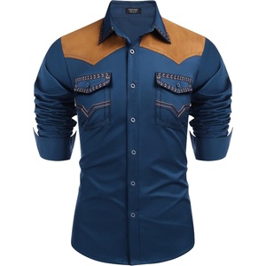 image:imageCOOFANDY Mens Western Cowboy Shirt Embroidered Long Sleeve Slim Fit Casual Cotton Button Down Hippie Shirts with PocketsBlue