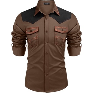 image:imageCOOFANDY Mens Western Cowboy Shirt Embroidered Long Sleeve Slim Fit Casual Cotton Button Down Hippie Shirts with PocketsBrown  Black