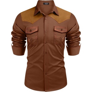 image:imageCOOFANDY Mens Western Cowboy Shirt Embroidered Long Sleeve Slim Fit Casual Cotton Button Down Hippie Shirts with PocketsCoffee