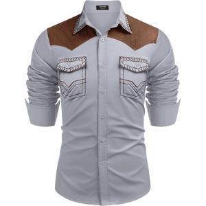 image:imageCOOFANDY Mens Western Cowboy Shirt Embroidered Long Sleeve Slim Fit Casual Cotton Button Down Hippie Shirts with PocketsGrey