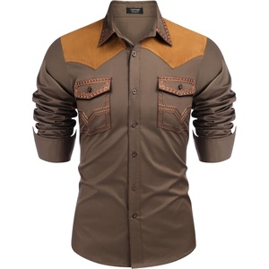 image:imageCOOFANDY Mens Western Cowboy Shirt Embroidered Long Sleeve Slim Fit Casual Cotton Button Down Hippie Shirts with PocketsKhaki