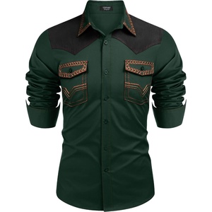 image:imageCOOFANDY Mens Western Cowboy Shirt Embroidered Long Sleeve Slim Fit Casual Cotton Button Down Hippie Shirts with PocketsLake Green