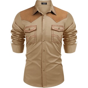 image:imageCOOFANDY Mens Western Cowboy Shirt Embroidered Long Sleeve Slim Fit Casual Cotton Button Down Hippie Shirts with PocketsLight Khaki
