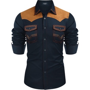 image:imageCOOFANDY Mens Western Cowboy Shirt Embroidered Long Sleeve Slim Fit Casual Cotton Button Down Hippie Shirts with PocketsNavy Blue