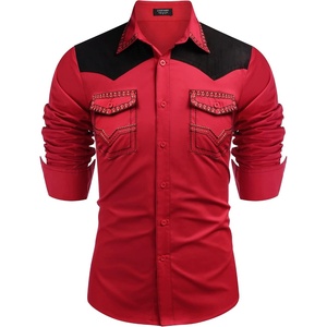 image:imageCOOFANDY Mens Western Cowboy Shirt Embroidered Long Sleeve Slim Fit Casual Cotton Button Down Hippie Shirts with PocketsRed