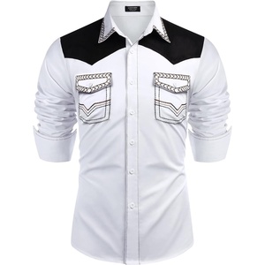 image:imageCOOFANDY Mens Western Cowboy Shirt Embroidered Long Sleeve Slim Fit Casual Cotton Button Down Hippie Shirts with PocketsWhite