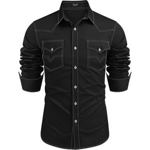 image:imageCOOFANDY Mens Western Cowboy Shirts Long Sleeve Cotton Casual Button Down Work Shirt with Pockets01black