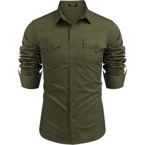 image:imageCOOFANDY Mens Western Cowboy Shirts Long Sleeve Cotton Casual Button Down Work Shirt with PocketsArmy Green