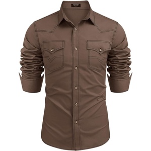 image:imageCOOFANDY Mens Western Cowboy Shirts Long Sleeve Cotton Casual Button Down Work Shirt with PocketsBrown  Black