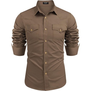 image:imageCOOFANDY Mens Western Cowboy Shirts Long Sleeve Cotton Casual Button Down Work Shirt with PocketsBrown