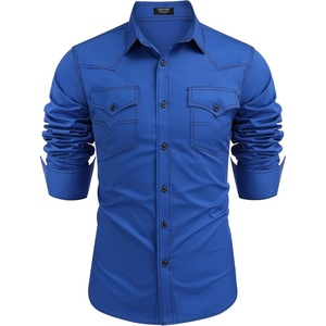image:imageCOOFANDY Mens Western Cowboy Shirts Long Sleeve Cotton Casual Button Down Work Shirt with PocketsFrench Blue