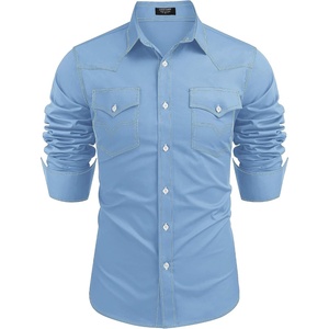 image:imageCOOFANDY Mens Western Cowboy Shirts Long Sleeve Cotton Casual Button Down Work Shirt with PocketsLight Blue