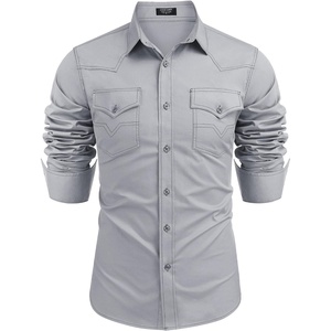 image:imageCOOFANDY Mens Western Cowboy Shirts Long Sleeve Cotton Casual Button Down Work Shirt with PocketsLight Grey