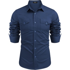 image:imageCOOFANDY Mens Western Cowboy Shirts Long Sleeve Cotton Casual Button Down Work Shirt with PocketsNavy Blue