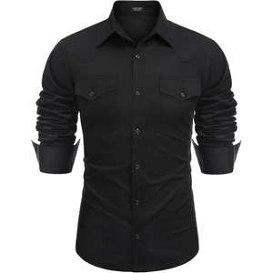 image:imageCOOFANDY Mens Western Cowboy Shirts Long Sleeve Cotton Casual Button Down Work Shirt with PocketsSolid Black