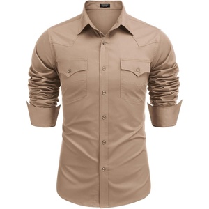image:imageCOOFANDY Mens Western Cowboy Shirts Long Sleeve Cotton Casual Button Down Work Shirt with PocketsSolid Dark Khaki