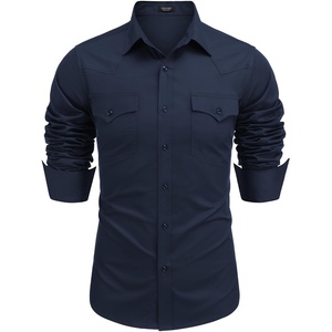image:imageCOOFANDY Mens Western Cowboy Shirts Long Sleeve Cotton Casual Button Down Work Shirt with PocketsSolid Deep Blue
